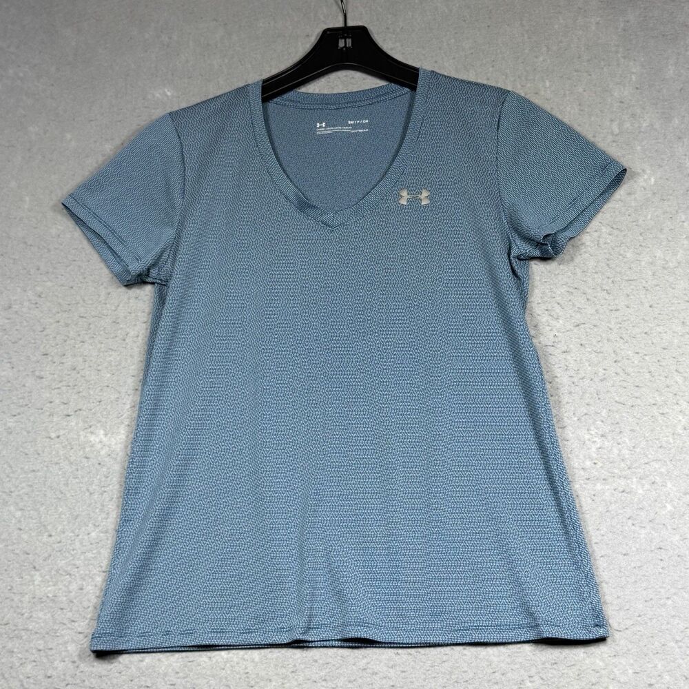 Women's Under Armour Heatgear Workout Loose Shirt Womens Small Blue Short Sleeve